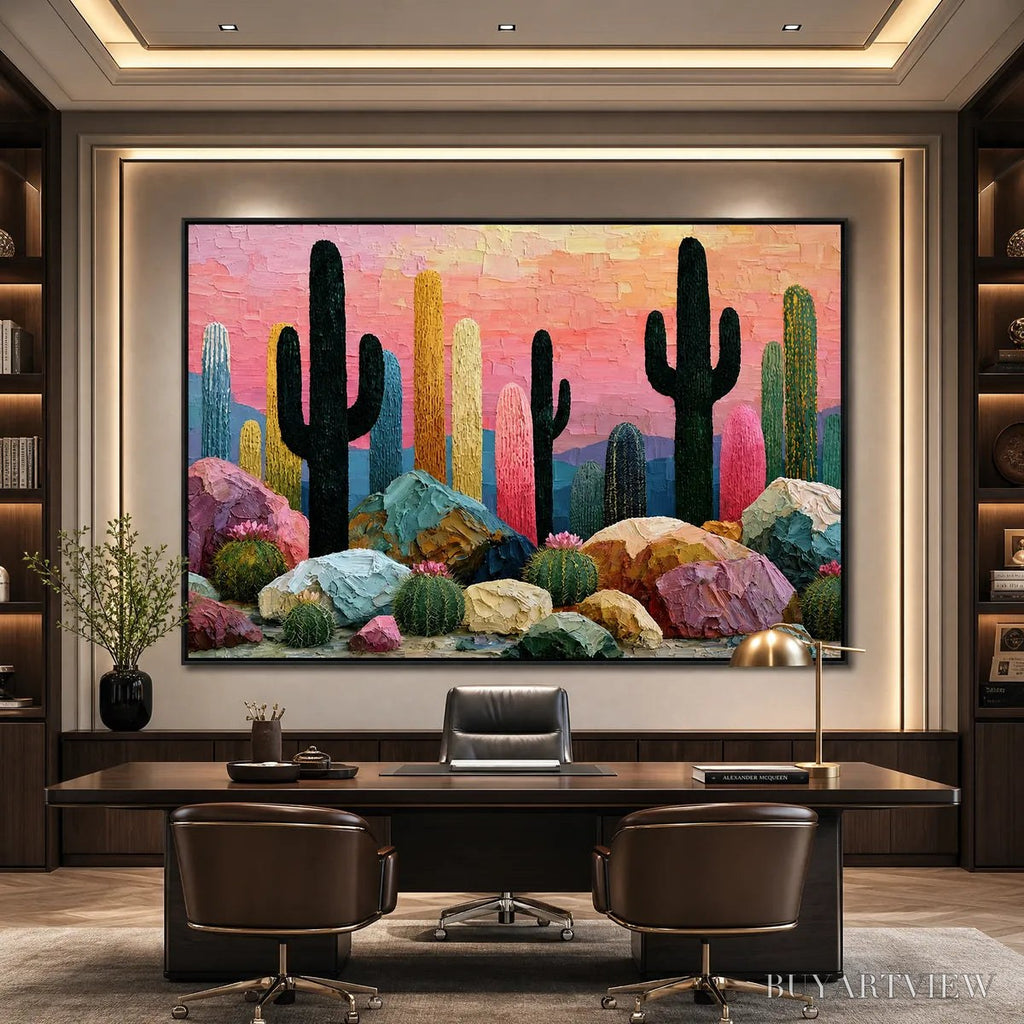 ARTOVITAS Desert Dreamscape | Textured Impasto Cactus Landscape Painting - image 6