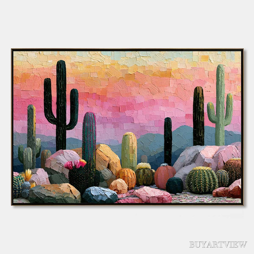 ARTOVITAS Sonoran Dream Textured Cactus Landscape Oil Painting for Walls - image 1