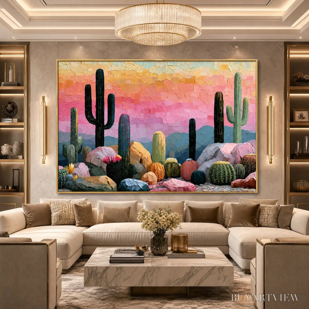 ARTOVITAS Sonoran Dream Textured Cactus Landscape Oil Painting for Walls - image 2