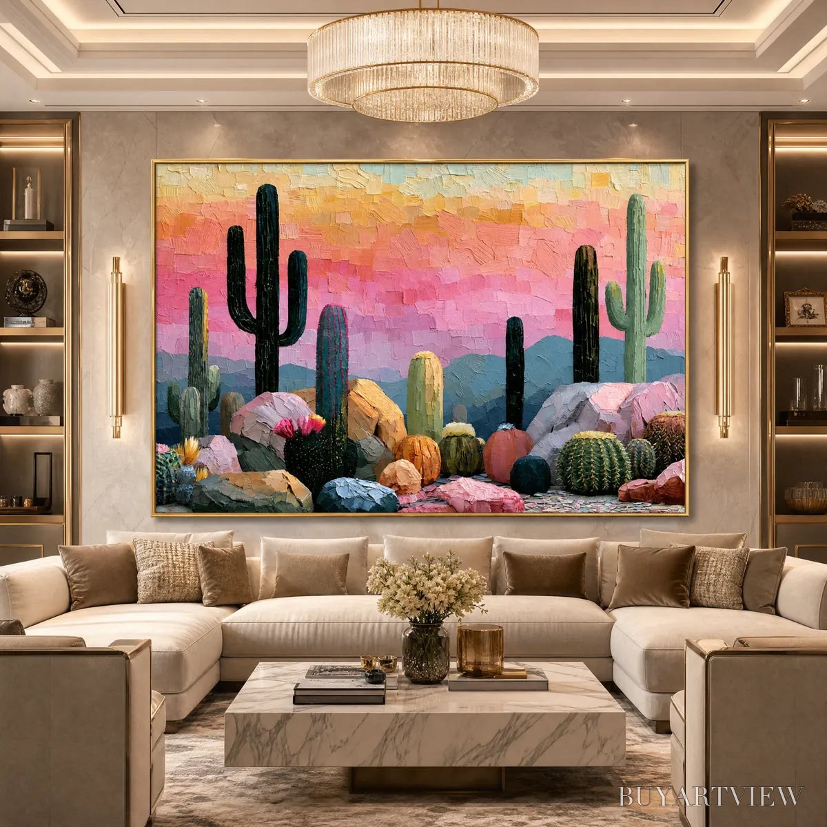 ARTOVITAS Sonoran Dream Textured Cactus Landscape Oil Painting for Walls - image 2