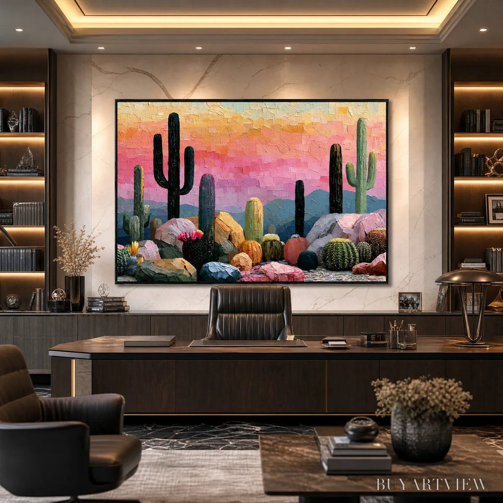ARTOVITAS Sonoran Dream Textured Cactus Landscape Oil Painting for Walls - image 4