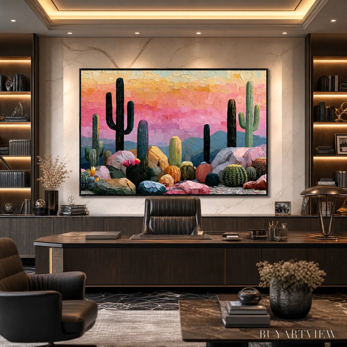 ARTOVITAS Sonoran Dream Textured Cactus Landscape Oil Painting for Walls - image 4
