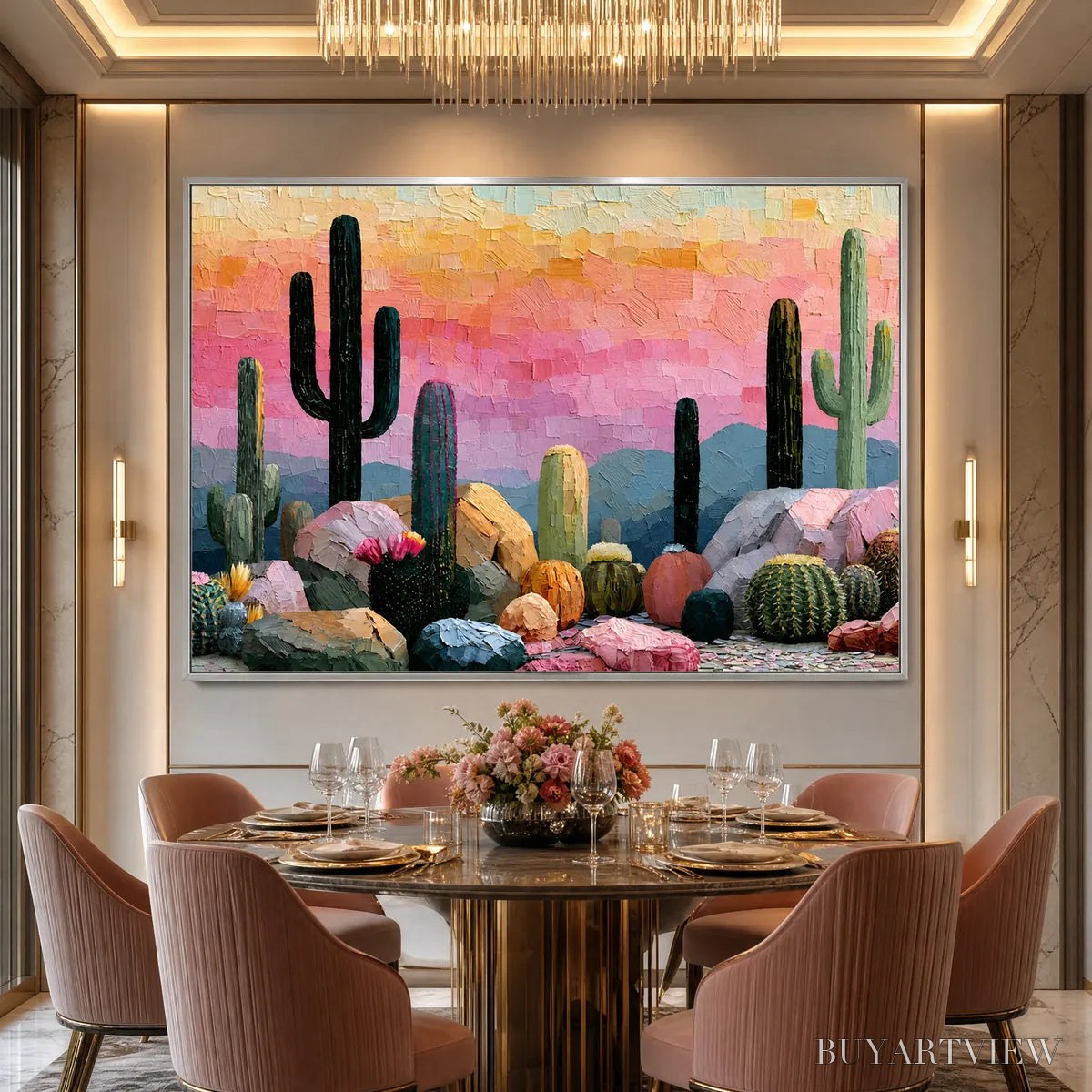 ARTOVITAS Sonoran Dream Textured Cactus Landscape Oil Painting for Walls - image 5