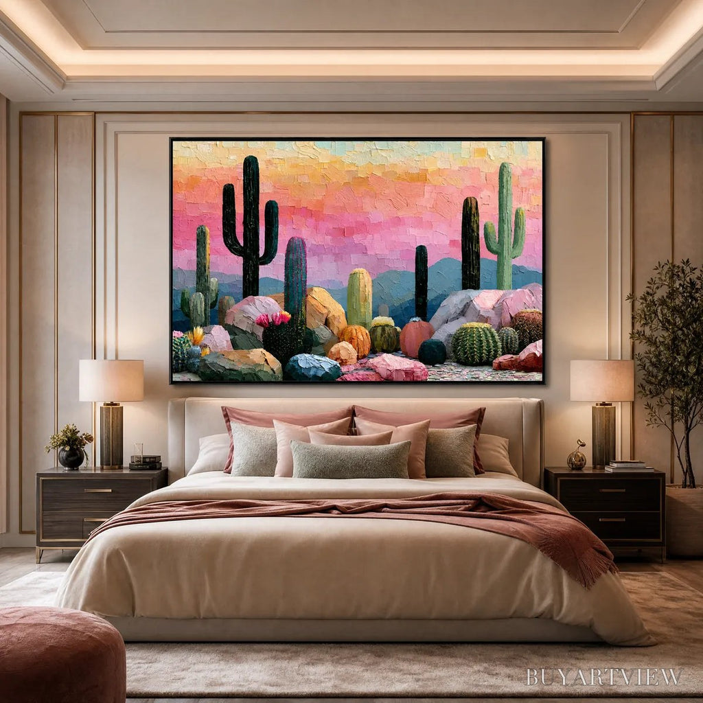 ARTOVITAS Sonoran Dream Textured Cactus Landscape Oil Painting for Walls - image 6