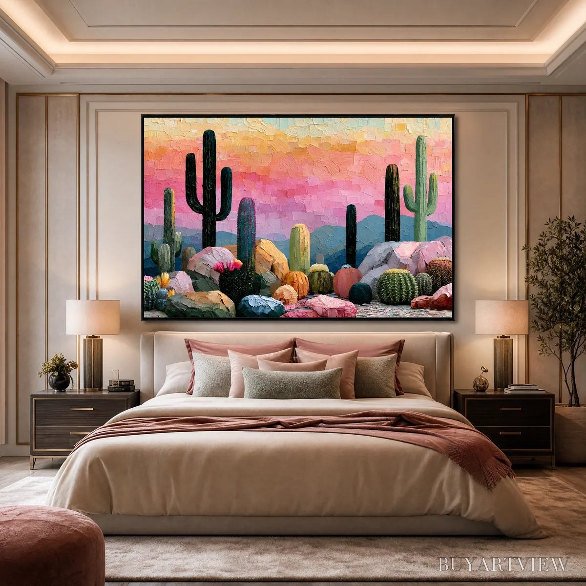ARTOVITAS Sonoran Dream Textured Cactus Landscape Oil Painting for Walls - image 6