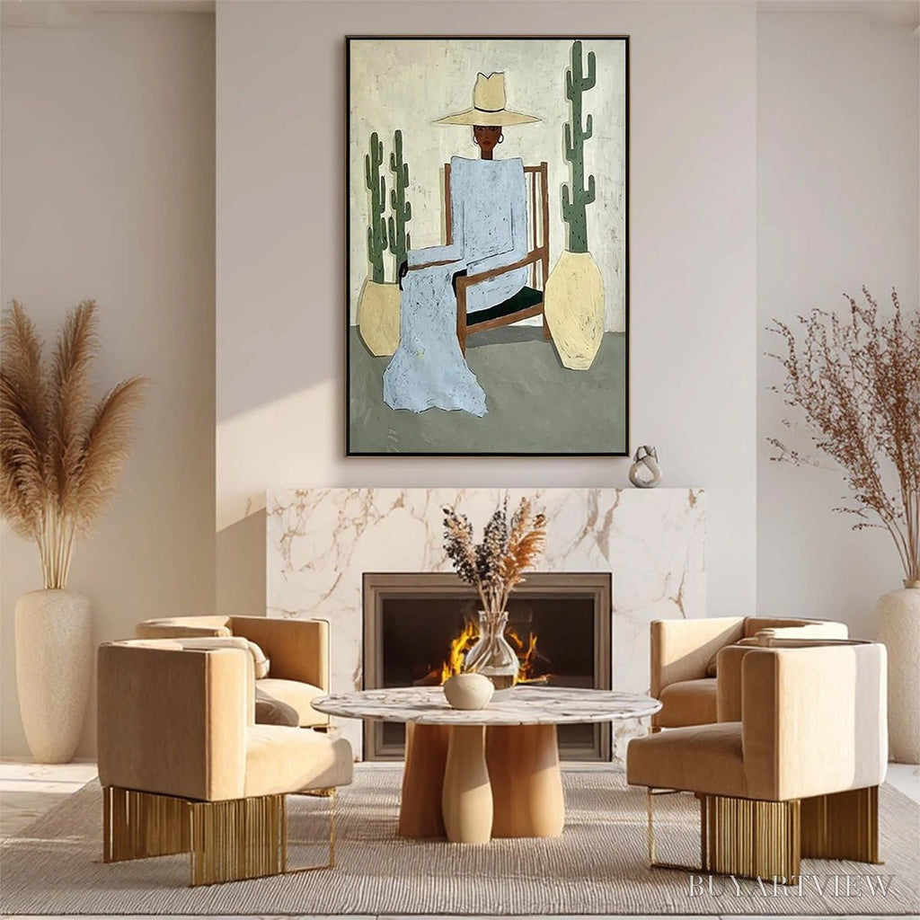 ARTOVITAS Desert Poise – Minimalist Figurative Portrait Oil Painting - image 4