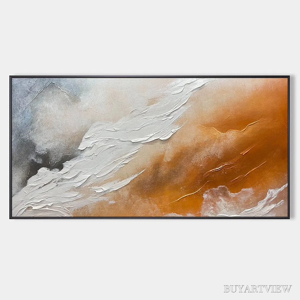 ARTOVITAS Desert Flow – Abstract Landscape Painting in Orange, White, and Grey, Textured Canvas, Modern - image 1