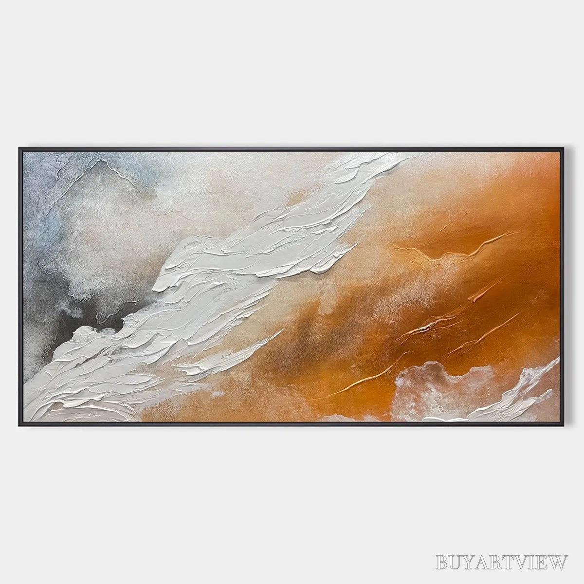 ARTOVITAS Desert Flow – Abstract Landscape Painting in Orange, White, and Grey, Textured Canvas, Modern - image 1