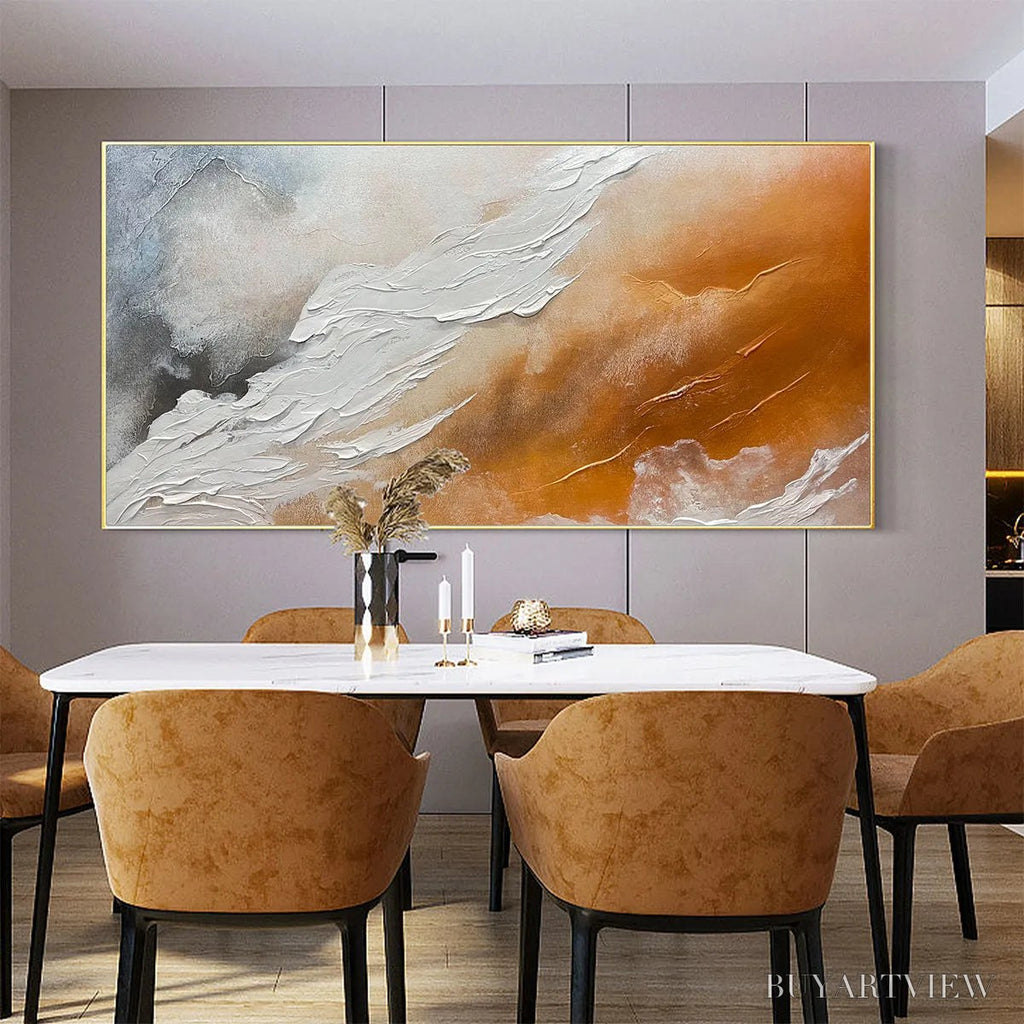 ARTOVITAS Desert Flow – Abstract Landscape Painting in Orange, White, and Grey, Textured Canvas, Modern - image 2