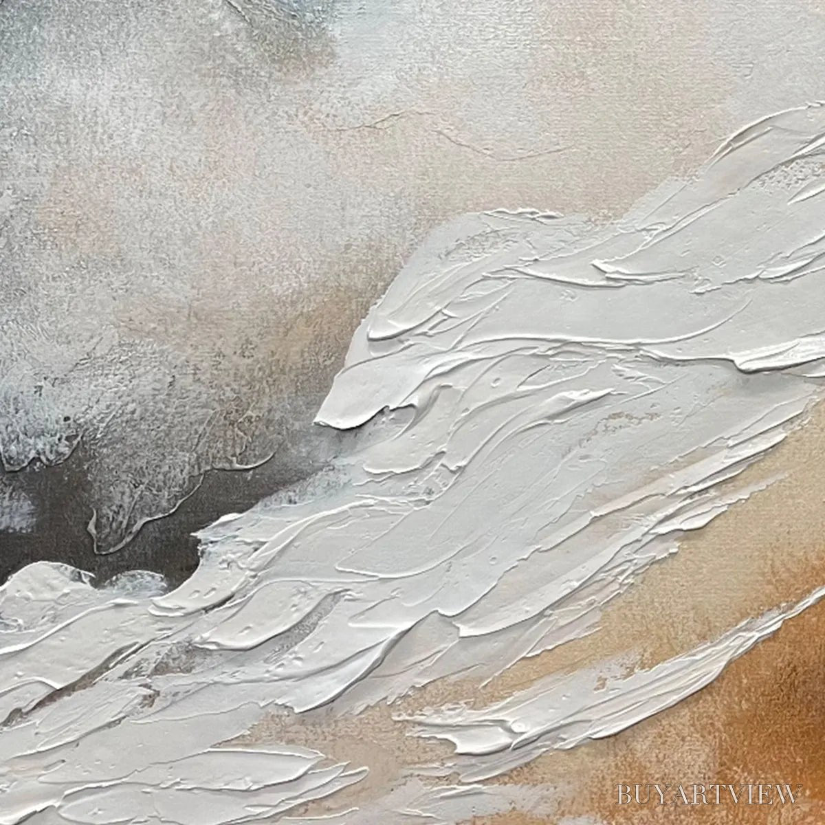ARTOVITAS Desert Flow – Abstract Landscape Painting in Orange, White, and Grey, Textured Canvas, Modern - image 3
