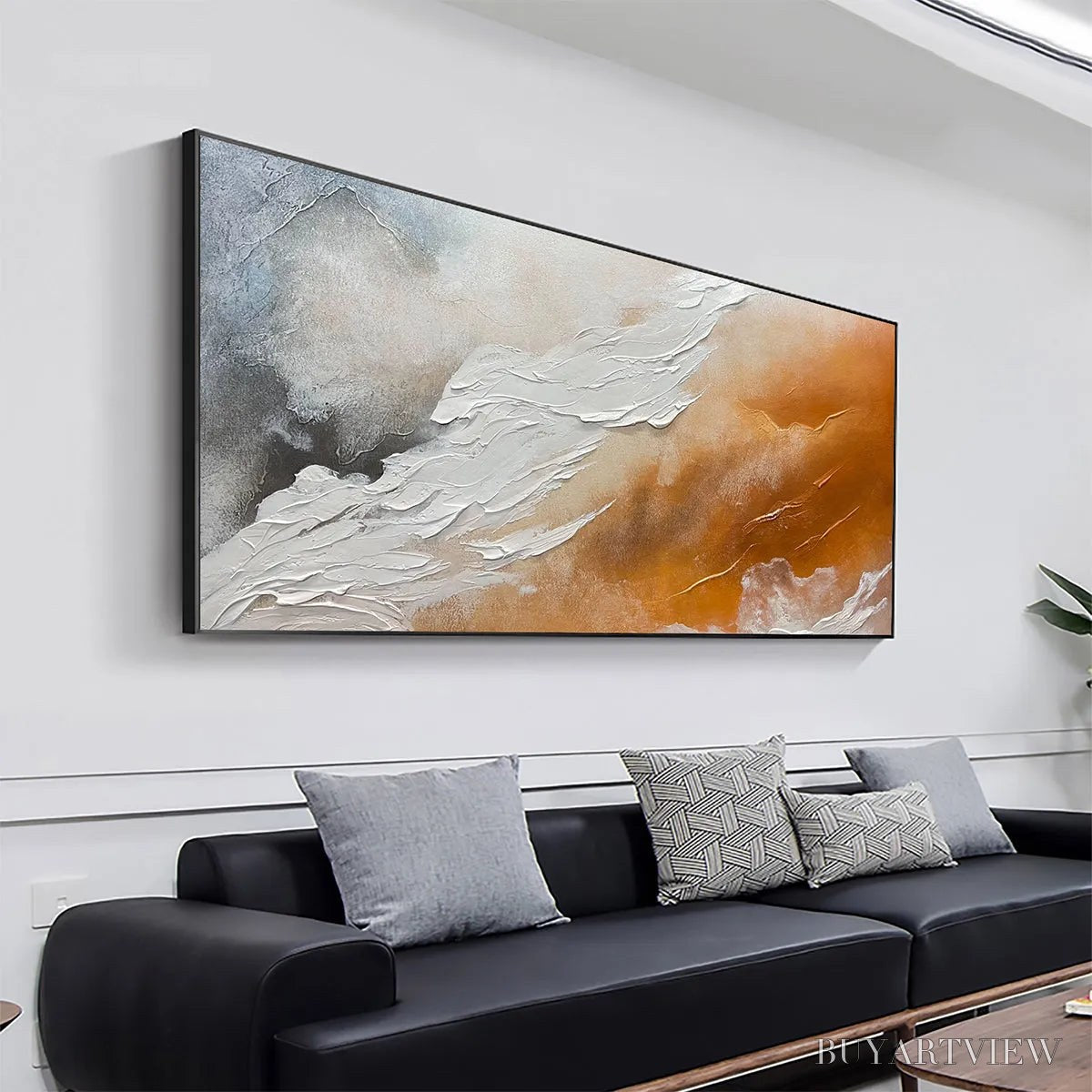 ARTOVITAS Desert Flow – Abstract Landscape Painting in Orange, White, and Grey, Textured Canvas, Modern - image 4