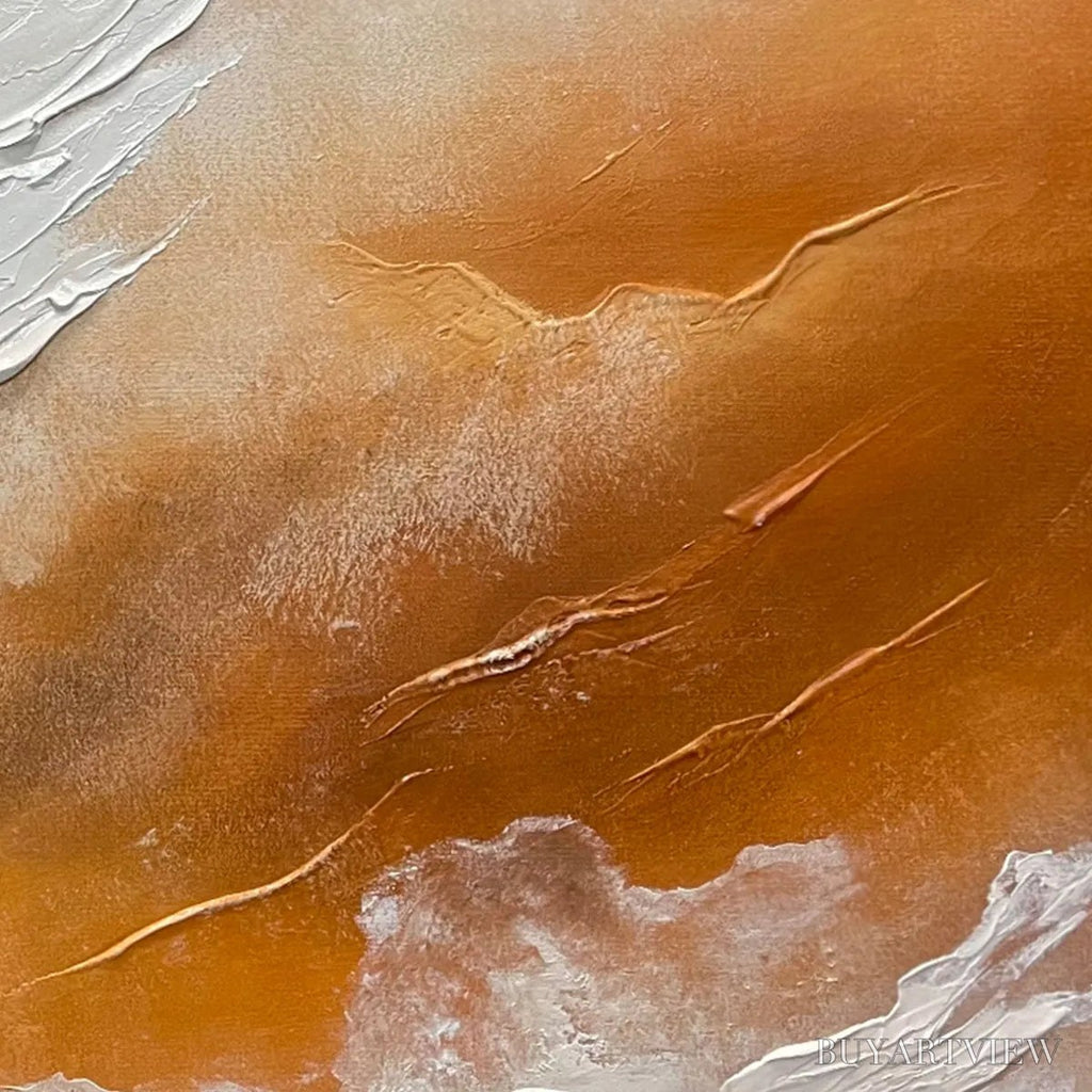 ARTOVITAS Desert Flow – Abstract Landscape Painting in Orange, White, and Grey, Textured Canvas, Modern - image 5