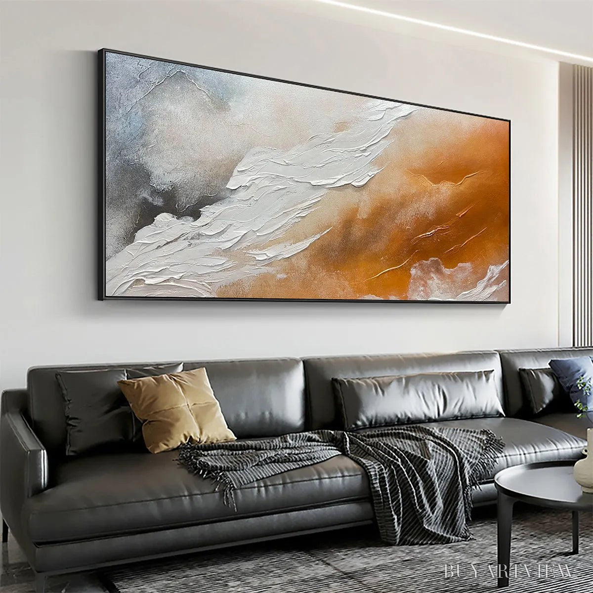 ARTOVITAS Desert Flow – Abstract Landscape Painting in Orange, White, and Grey, Textured Canvas, Modern - image 6