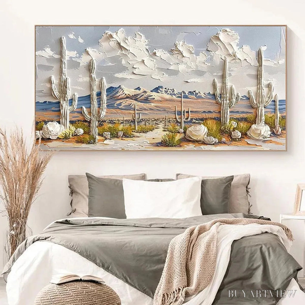 ARTOVITAS Desert Dream – Textured Desert Landscape Painting, Impasto , Horizontal Canvas, Cactus Decor - image 2