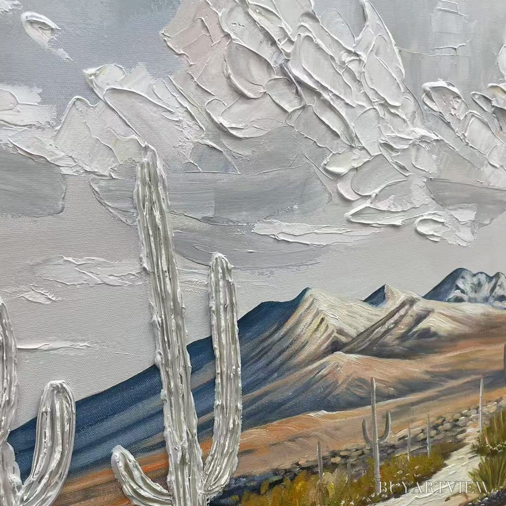 ARTOVITAS Desert Dream – Textured Desert Landscape Painting, Impasto , Horizontal Canvas, Cactus Decor - image 3