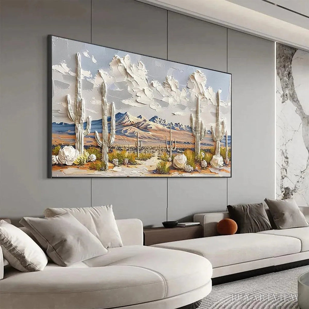 ARTOVITAS Desert Dream – Textured Desert Landscape Painting, Impasto , Horizontal Canvas, Cactus Decor - image 4