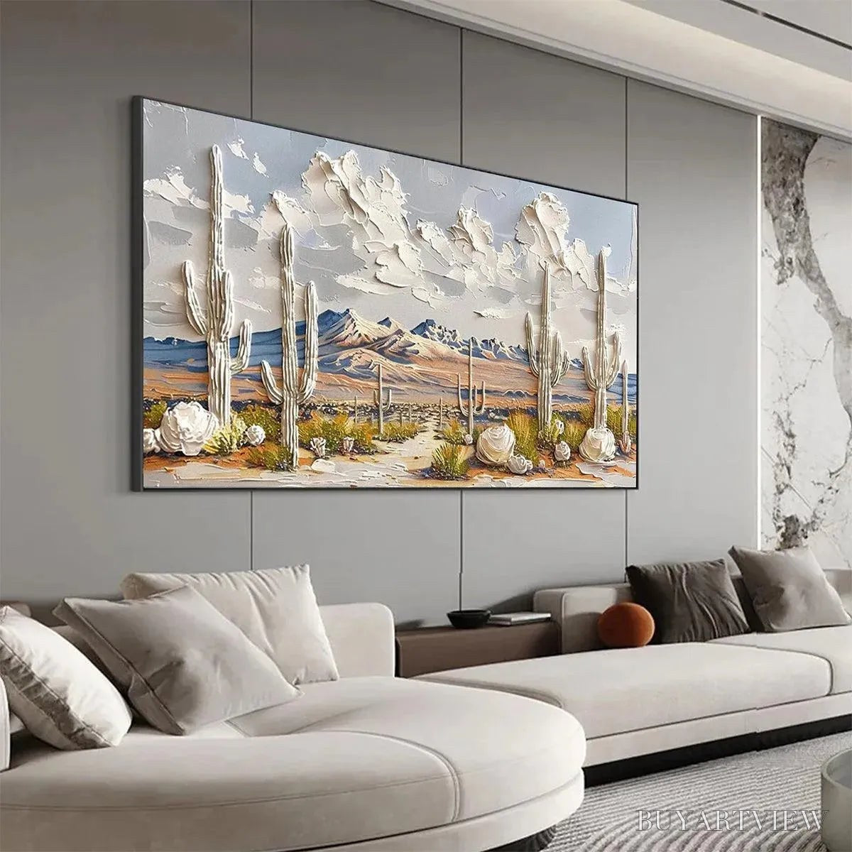 ARTOVITAS Desert Dream – Textured Desert Landscape Painting, Impasto , Horizontal Canvas, Cactus Decor - image 4