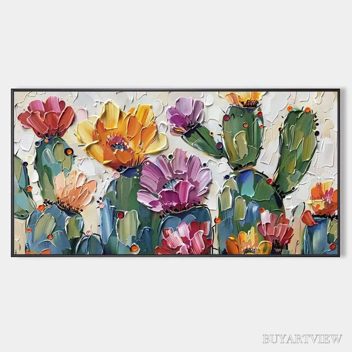ARTOVITAS Desert Garden – Textured Cactus Impasto Painting - image 1