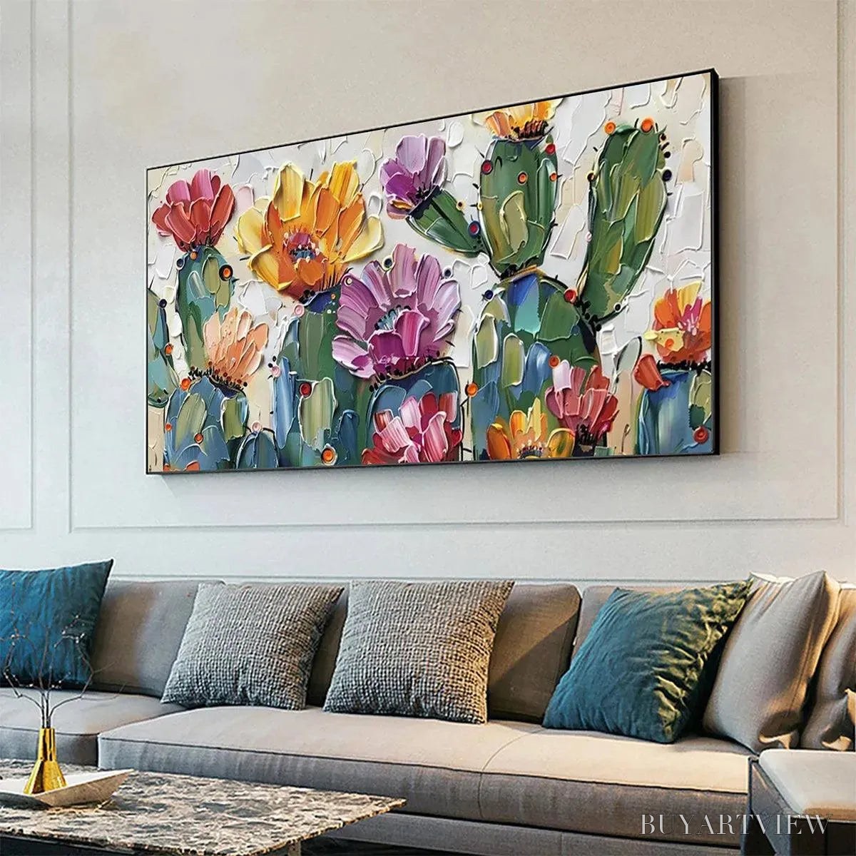 ARTOVITAS Desert Garden – Textured Cactus Impasto Painting - image 4