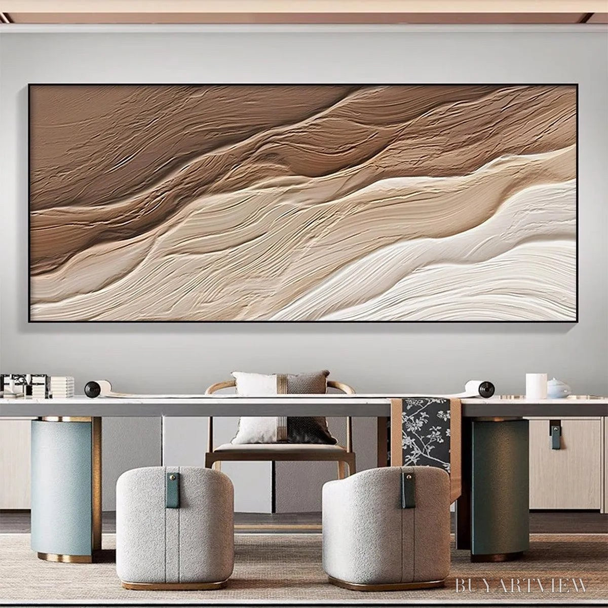 ARTOVITAS Desert Flow – Textured Abstract Landscape Painting in Brown and Beige - image 2