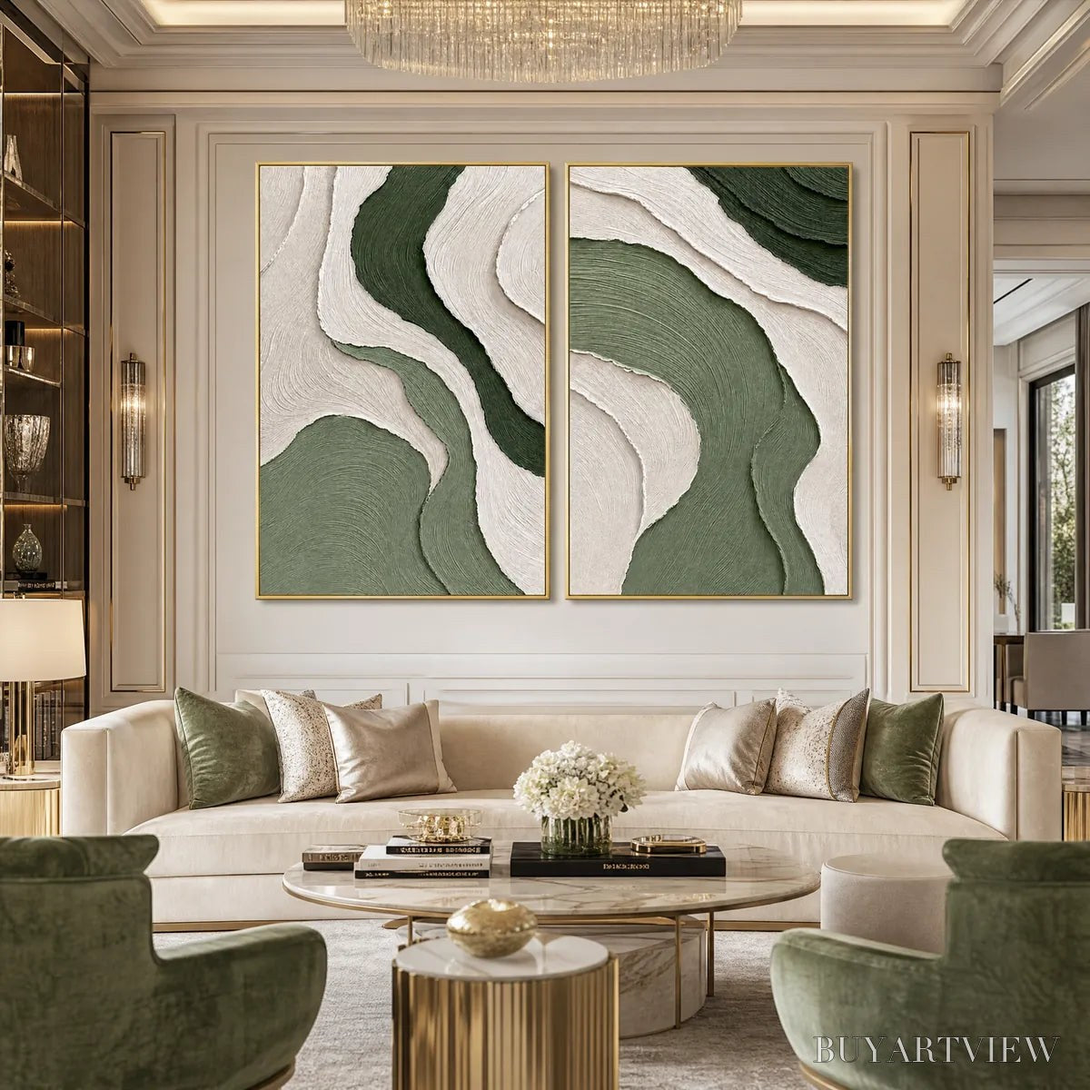 ARTOVITAS Terra – Textured Wabi Sabi Abstract Diptych in Earthy Greens - image 2