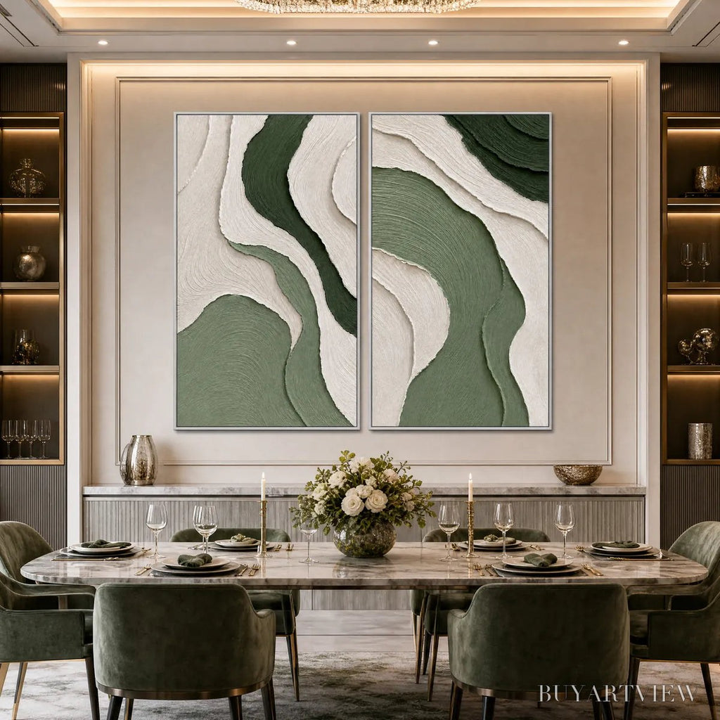 ARTOVITAS Terra – Textured Wabi Sabi Abstract Diptych in Earthy Greens - image 4