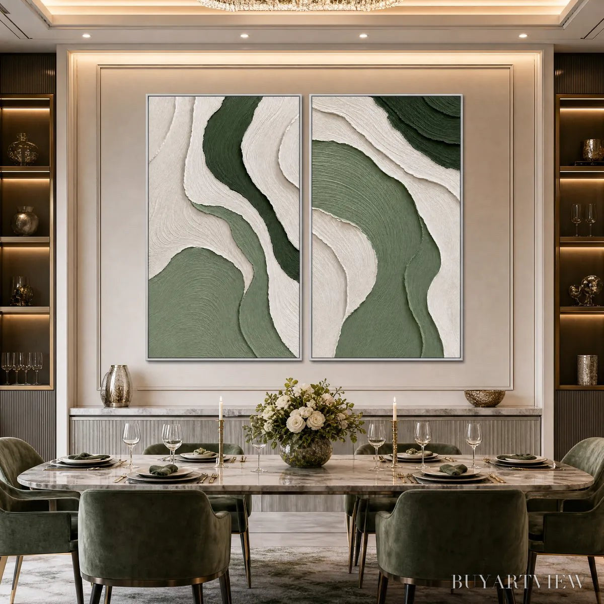 ARTOVITAS Terra – Textured Wabi Sabi Abstract Diptych in Earthy Greens - image 4