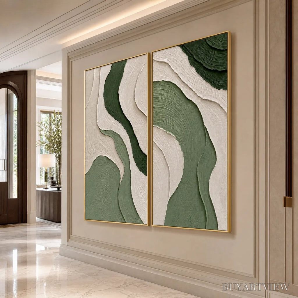 ARTOVITAS Terra – Textured Wabi Sabi Abstract Diptych in Earthy Greens - image 5