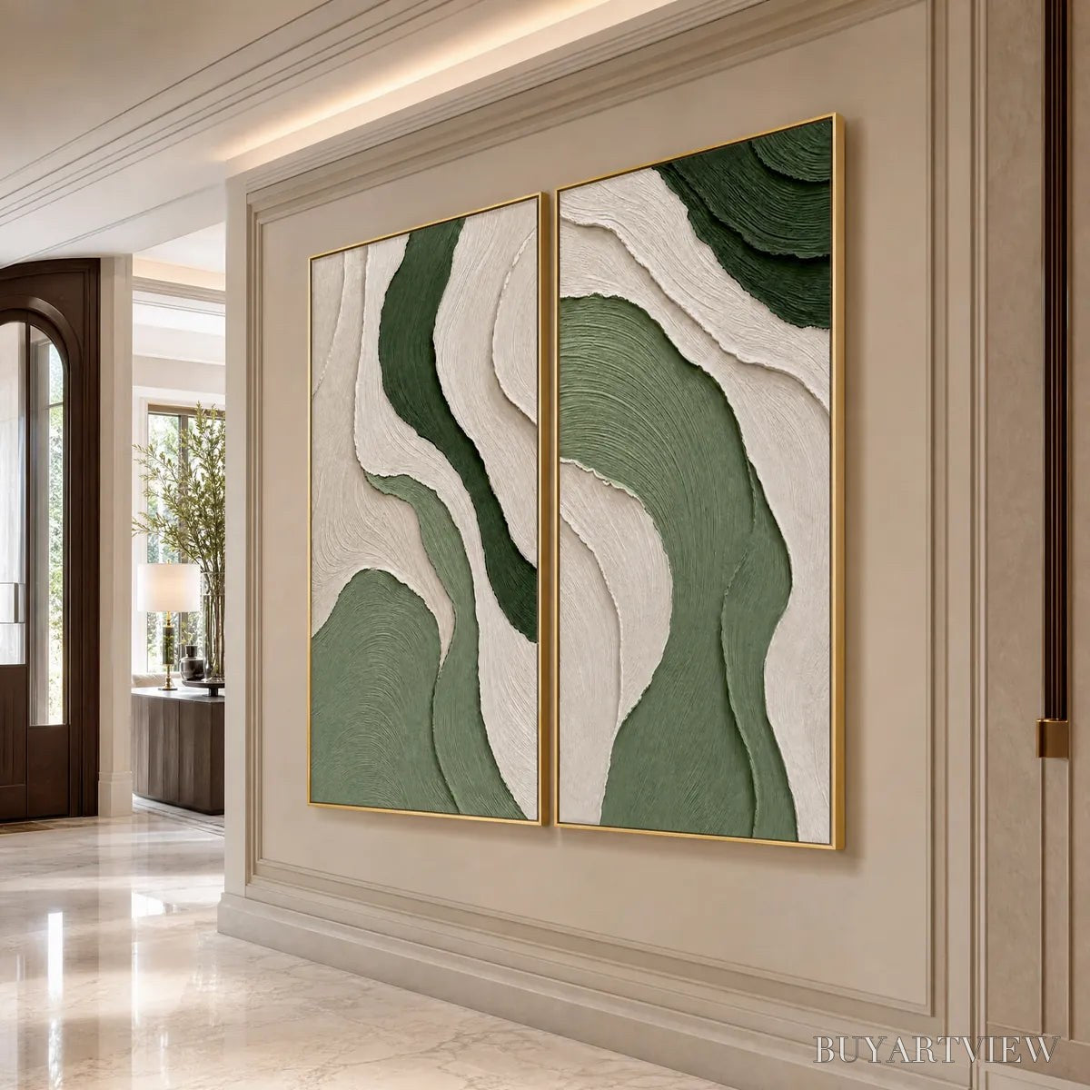 ARTOVITAS Terra – Textured Wabi Sabi Abstract Diptych in Earthy Greens - image 5