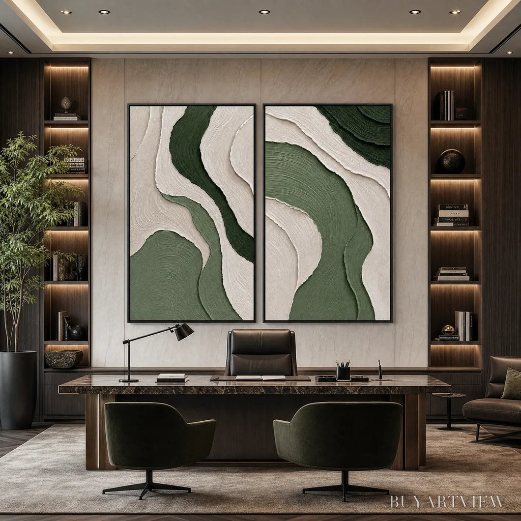 ARTOVITAS Terra – Textured Wabi Sabi Abstract Diptych in Earthy Greens - image 6