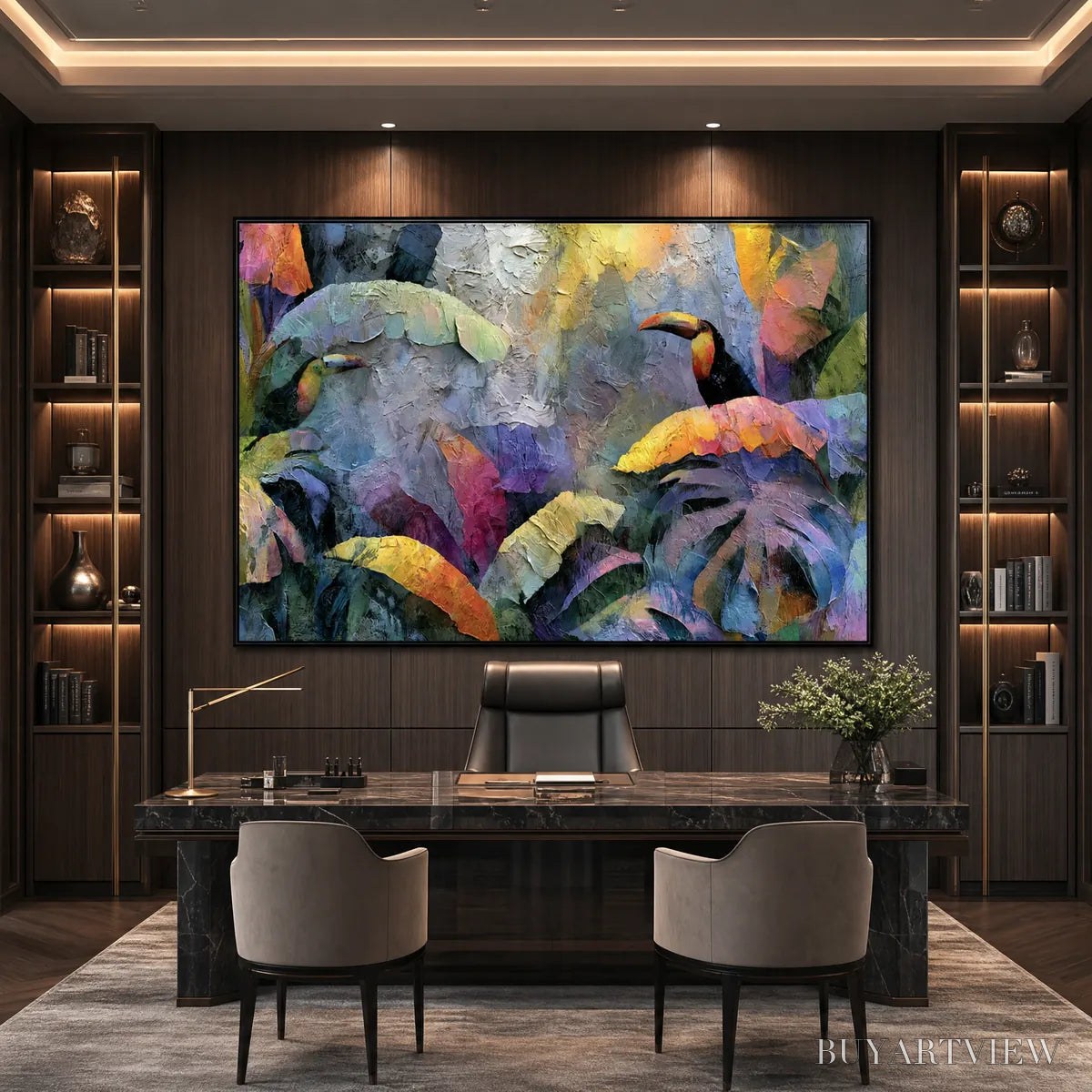 ARTOVITAS Jungle Sanctuary – Heavily Textured Impasto Toucan & Tropical Leaf Painting - image 5