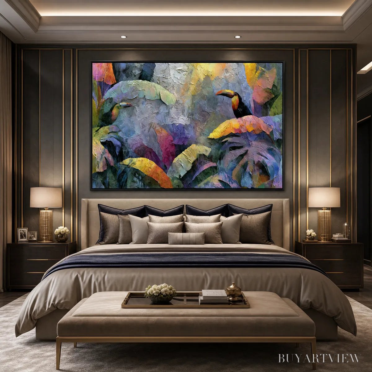 ARTOVITAS Jungle Sanctuary – Heavily Textured Impasto Toucan & Tropical Leaf Painting - image 6