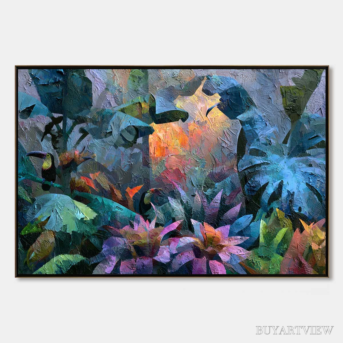 ARTOVITAS Emerald Hideaway – Vibrant Impasto Jungle Scene with Toucans - image 1