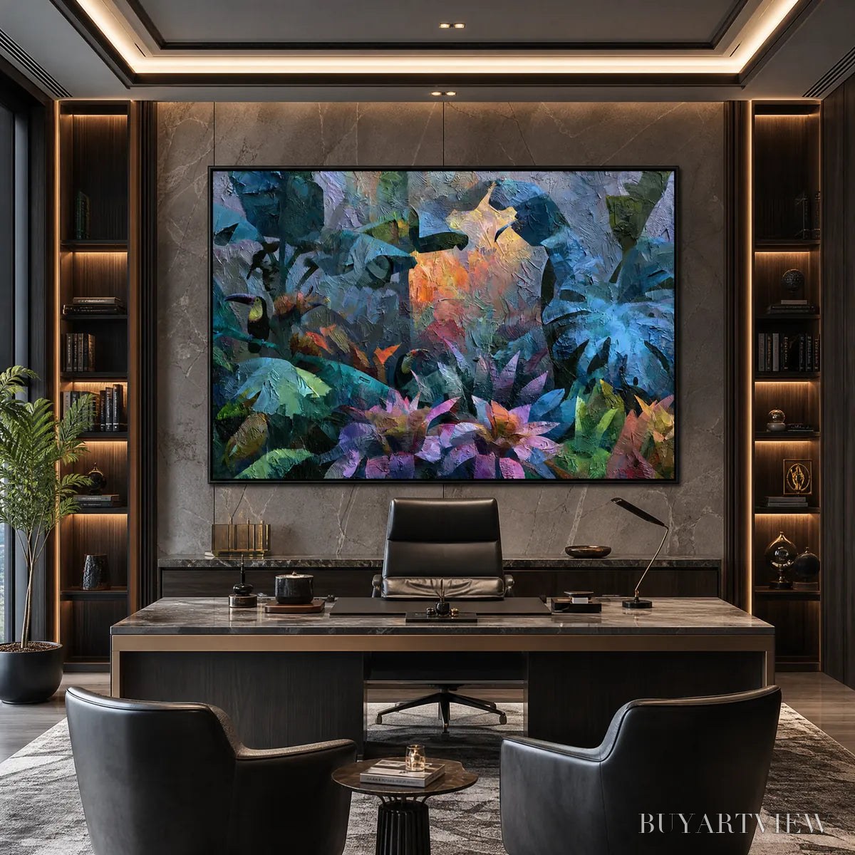 ARTOVITAS Emerald Hideaway – Vibrant Impasto Jungle Scene with Toucans - image 2
