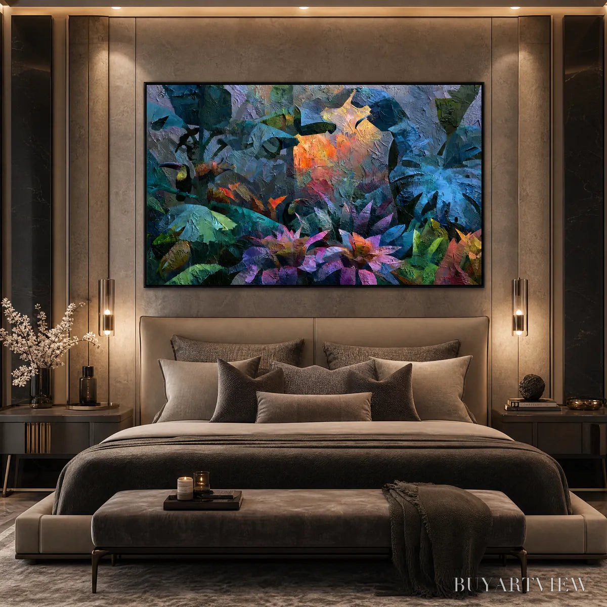 ARTOVITAS Emerald Hideaway – Vibrant Impasto Jungle Scene with Toucans - image 4