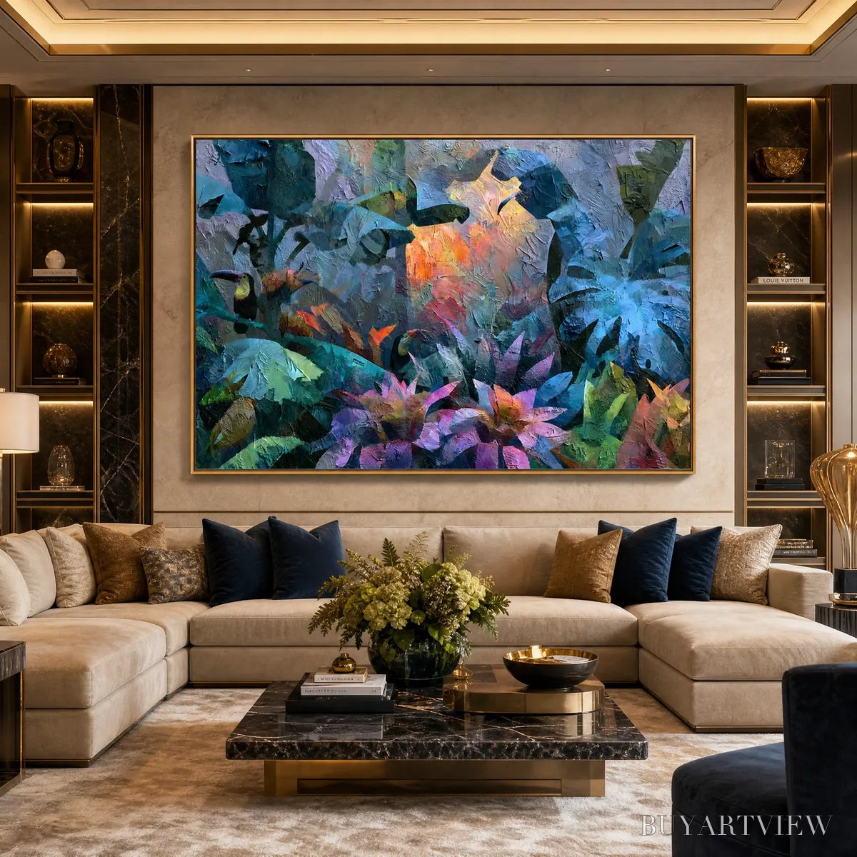 ARTOVITAS Emerald Hideaway – Vibrant Impasto Jungle Scene with Toucans - image 5