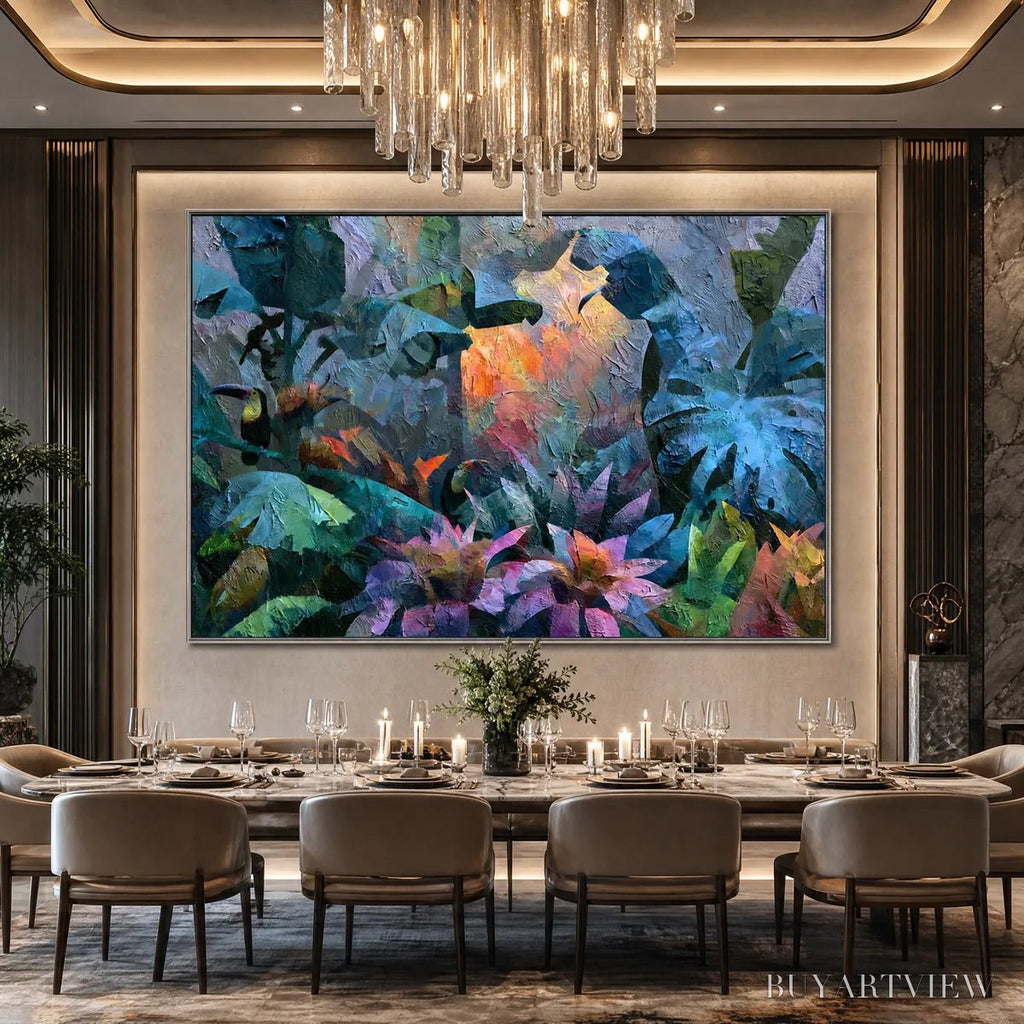ARTOVITAS Emerald Hideaway – Vibrant Impasto Jungle Scene with Toucans - image 6
