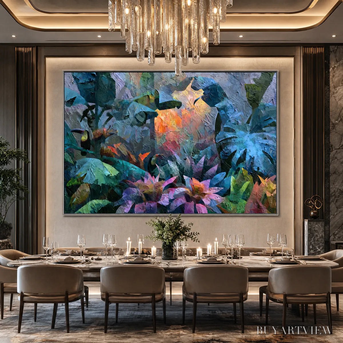 ARTOVITAS Emerald Hideaway – Vibrant Impasto Jungle Scene with Toucans - image 6