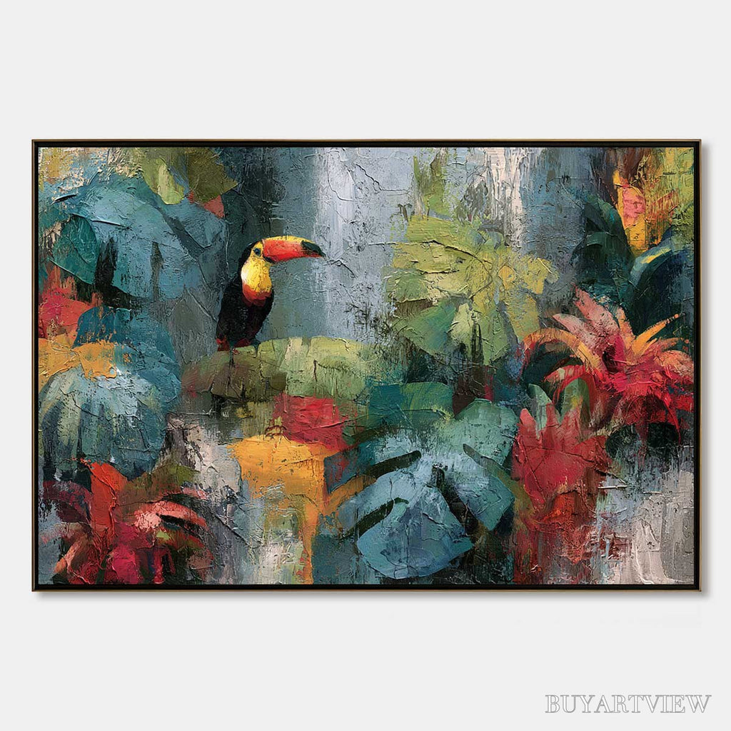ARTOVITAS Rainforest Rhythm – Vibrant Textured Toucan & Jungle Painting - image 1
