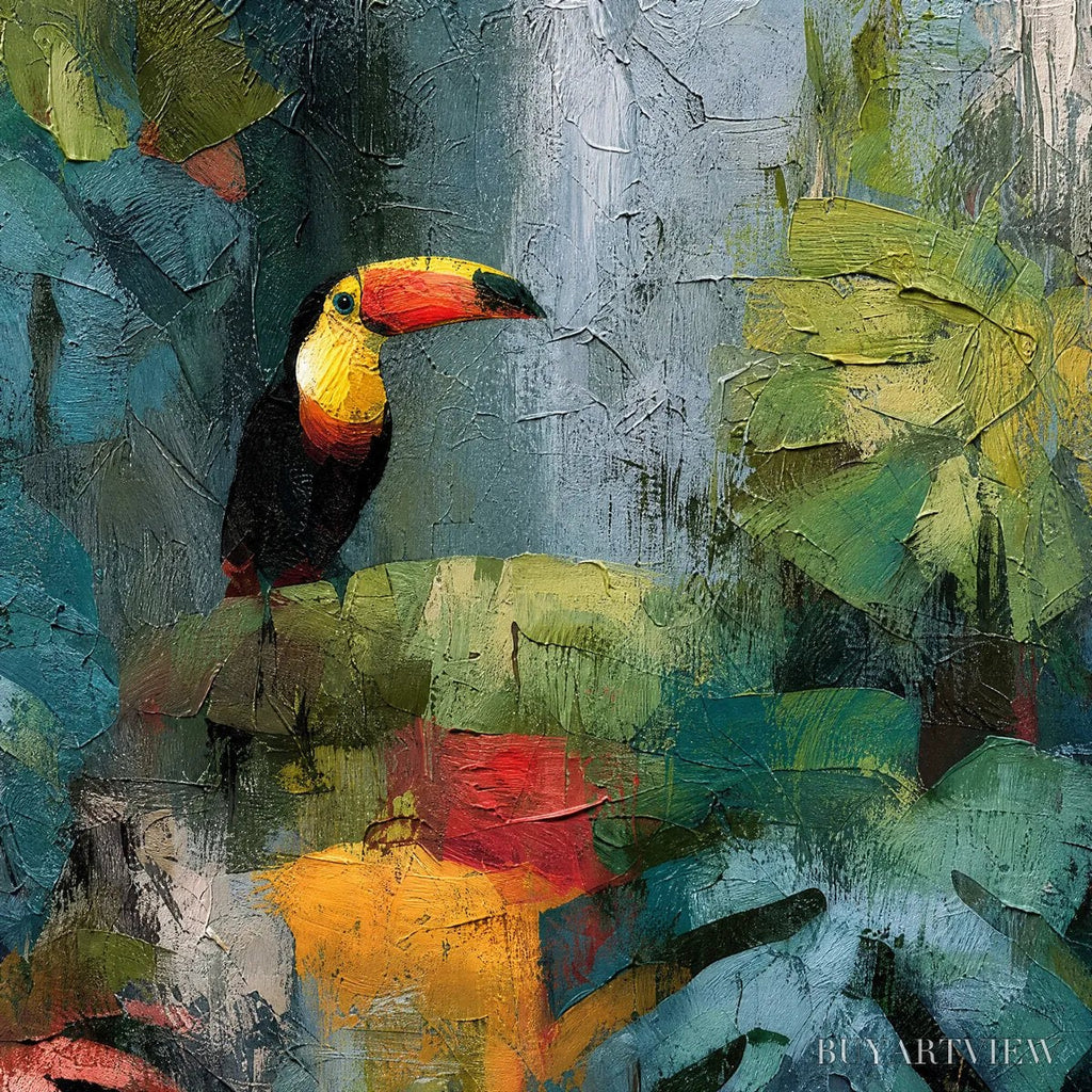 ARTOVITAS Rainforest Rhythm – Vibrant Textured Toucan & Jungle Painting - image 3