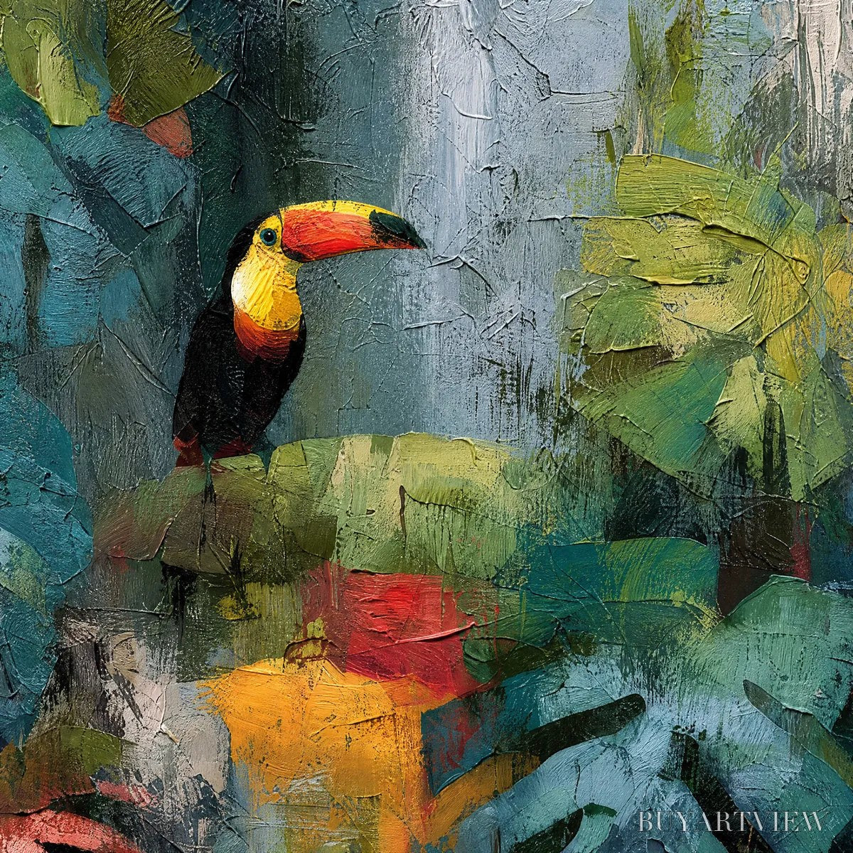 ARTOVITAS Rainforest Rhythm – Vibrant Textured Toucan & Jungle Painting - image 3