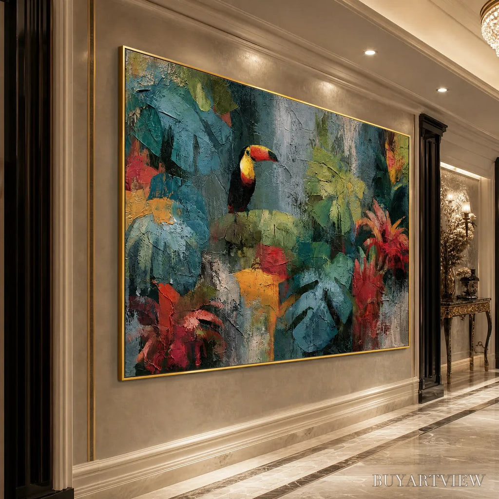 ARTOVITAS Rainforest Rhythm – Vibrant Textured Toucan & Jungle Painting - image 4