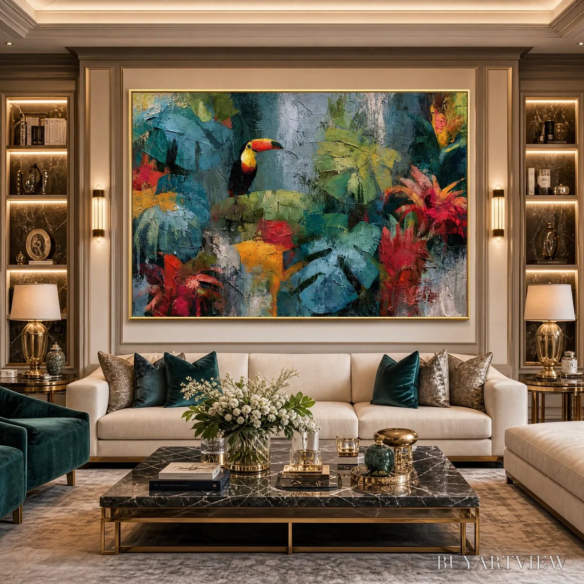 ARTOVITAS Rainforest Rhythm – Vibrant Textured Toucan & Jungle Painting - image 5