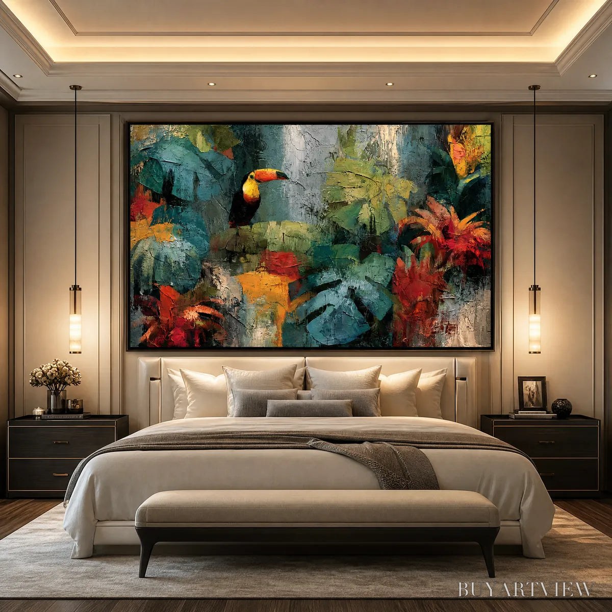 ARTOVITAS Rainforest Rhythm – Vibrant Textured Toucan & Jungle Painting - image 6