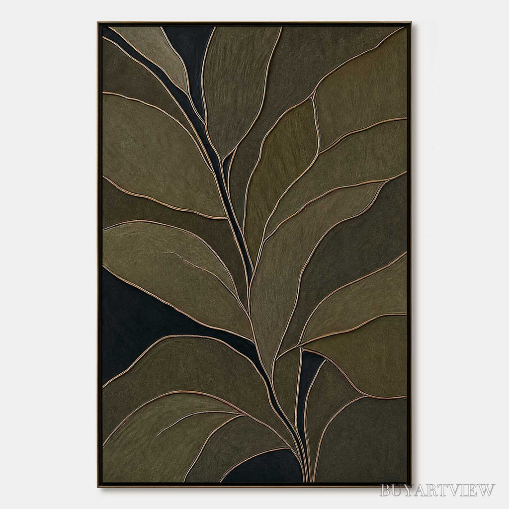 ARTOVITAS Midnight Foliage – Textured Botanical Abstract Painting in Earth Tones - image 1