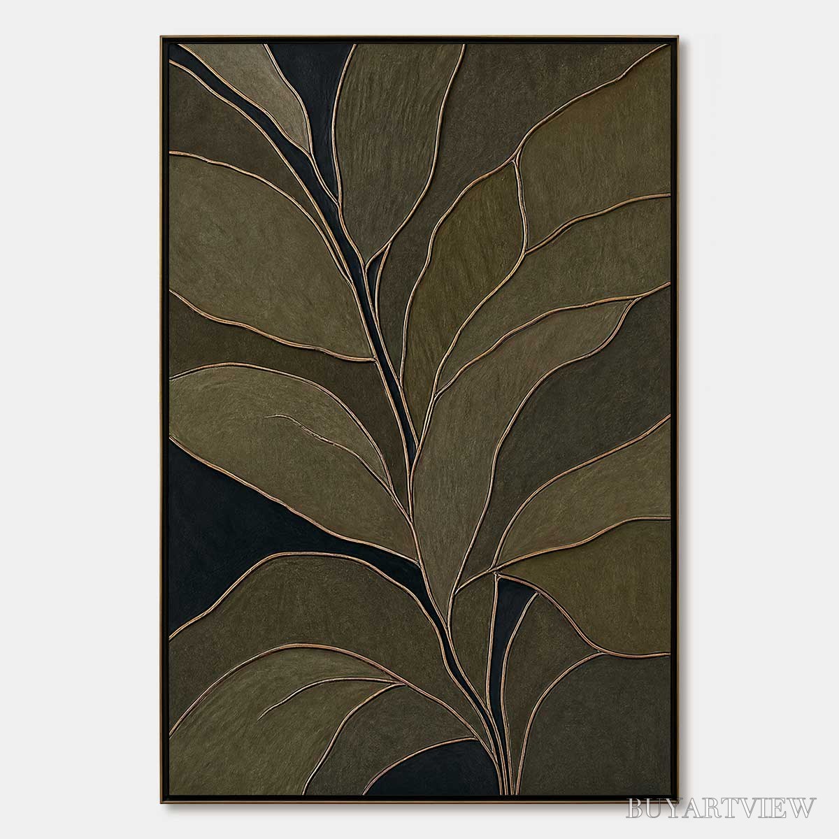 ARTOVITAS Midnight Foliage – Textured Botanical Abstract Painting in Earth Tones - image 1