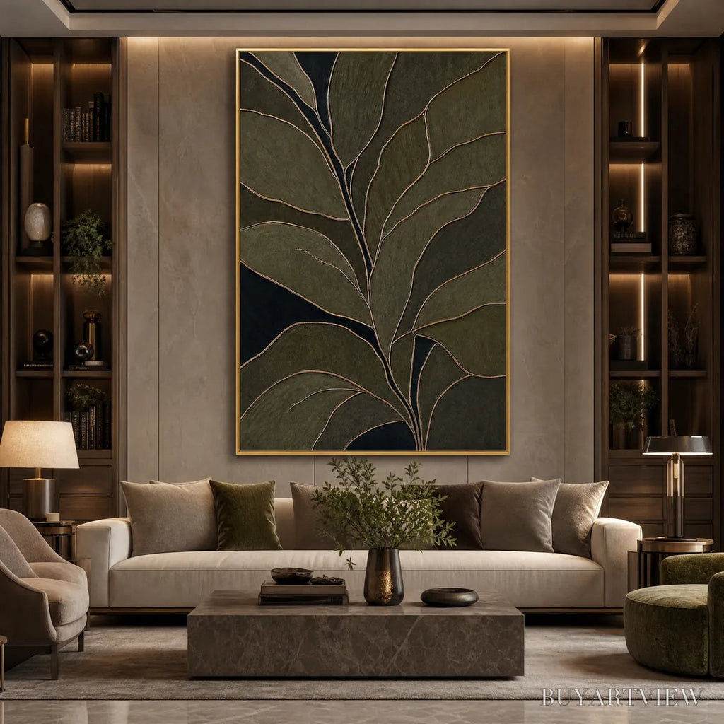 ARTOVITAS Midnight Foliage – Textured Botanical Abstract Painting in Earth Tones - image 2