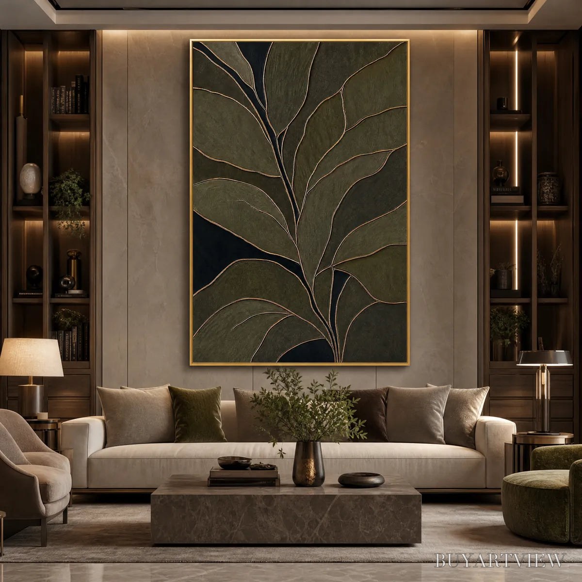ARTOVITAS Midnight Foliage – Textured Botanical Abstract Painting in Earth Tones - image 2