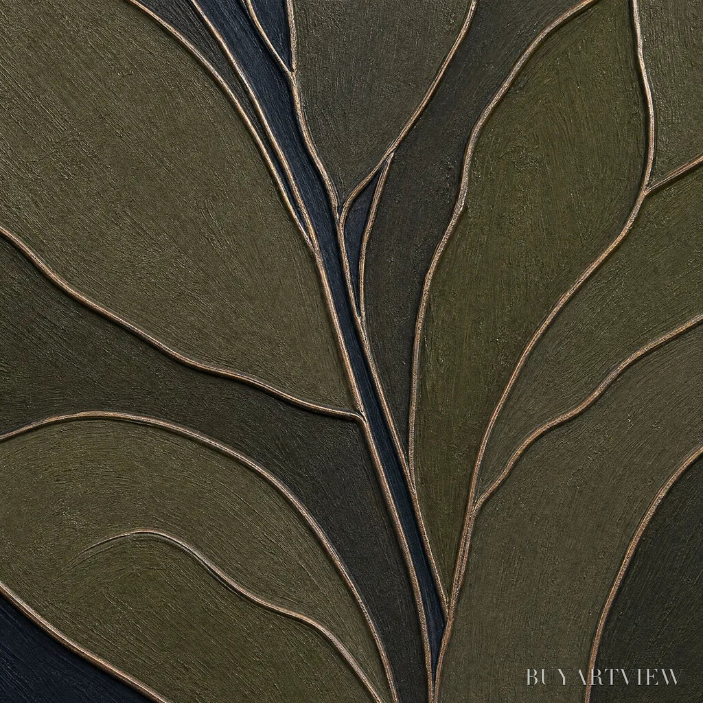 ARTOVITAS Midnight Foliage – Textured Botanical Abstract Painting in Earth Tones - image 3