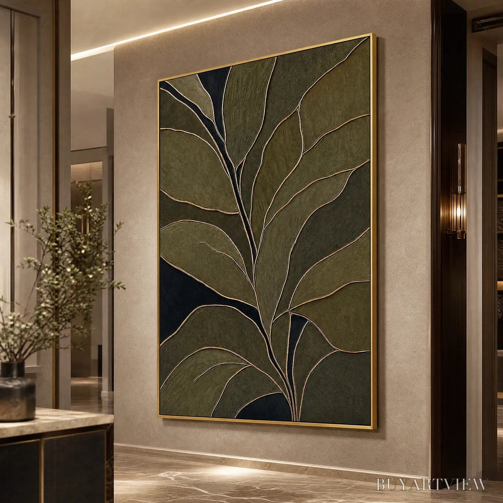 ARTOVITAS Midnight Foliage – Textured Botanical Abstract Painting in Earth Tones - image 4